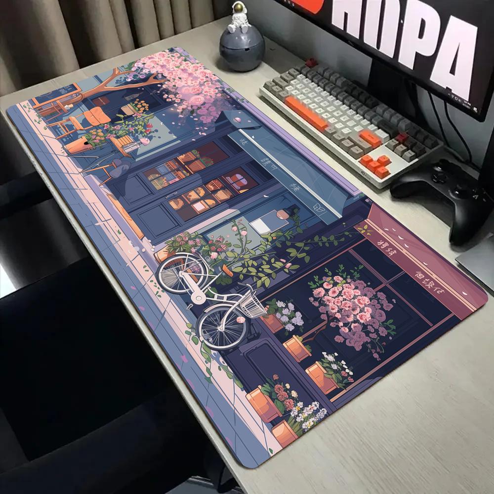 Gaming Accessories Shop - Romantic Dessert Shop Large Mouse Pad