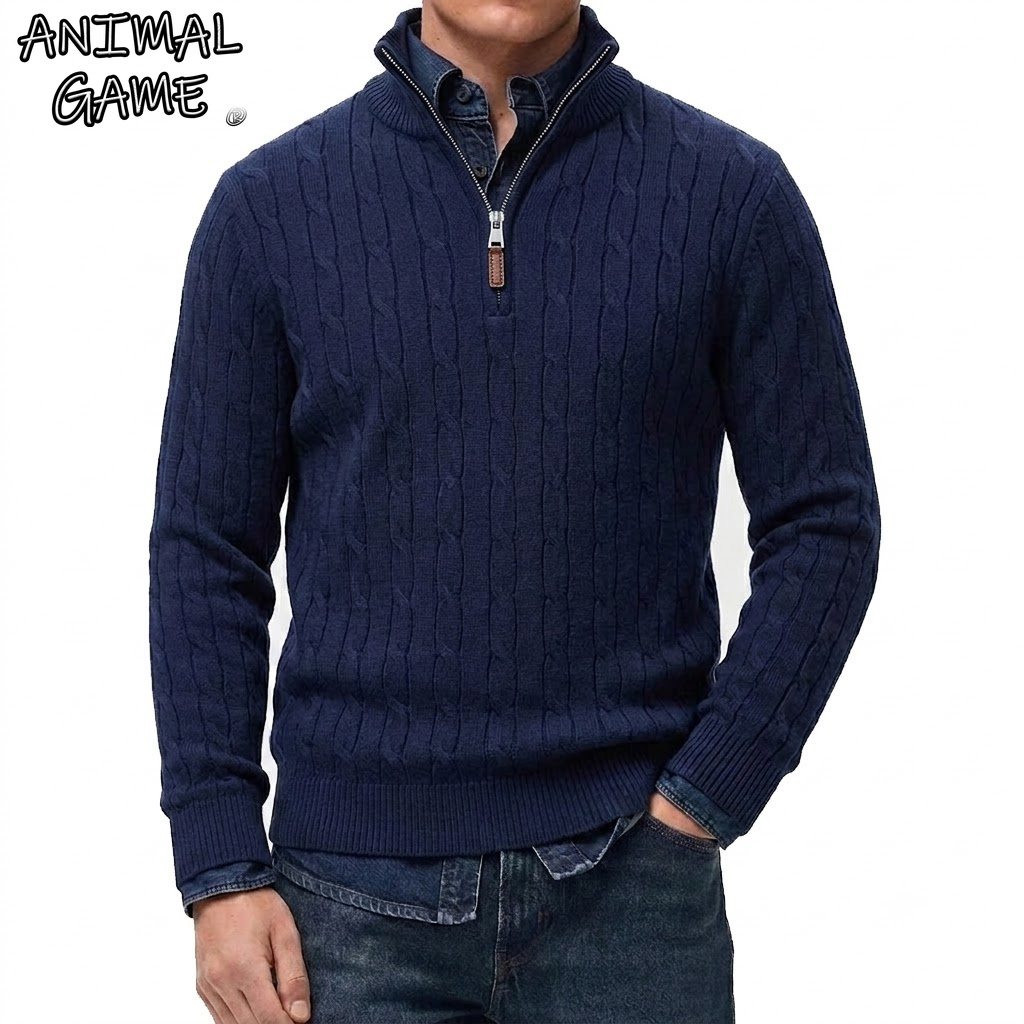 Sleeved Cable Kit - Men's Casual Stand Collar Cardigan Half