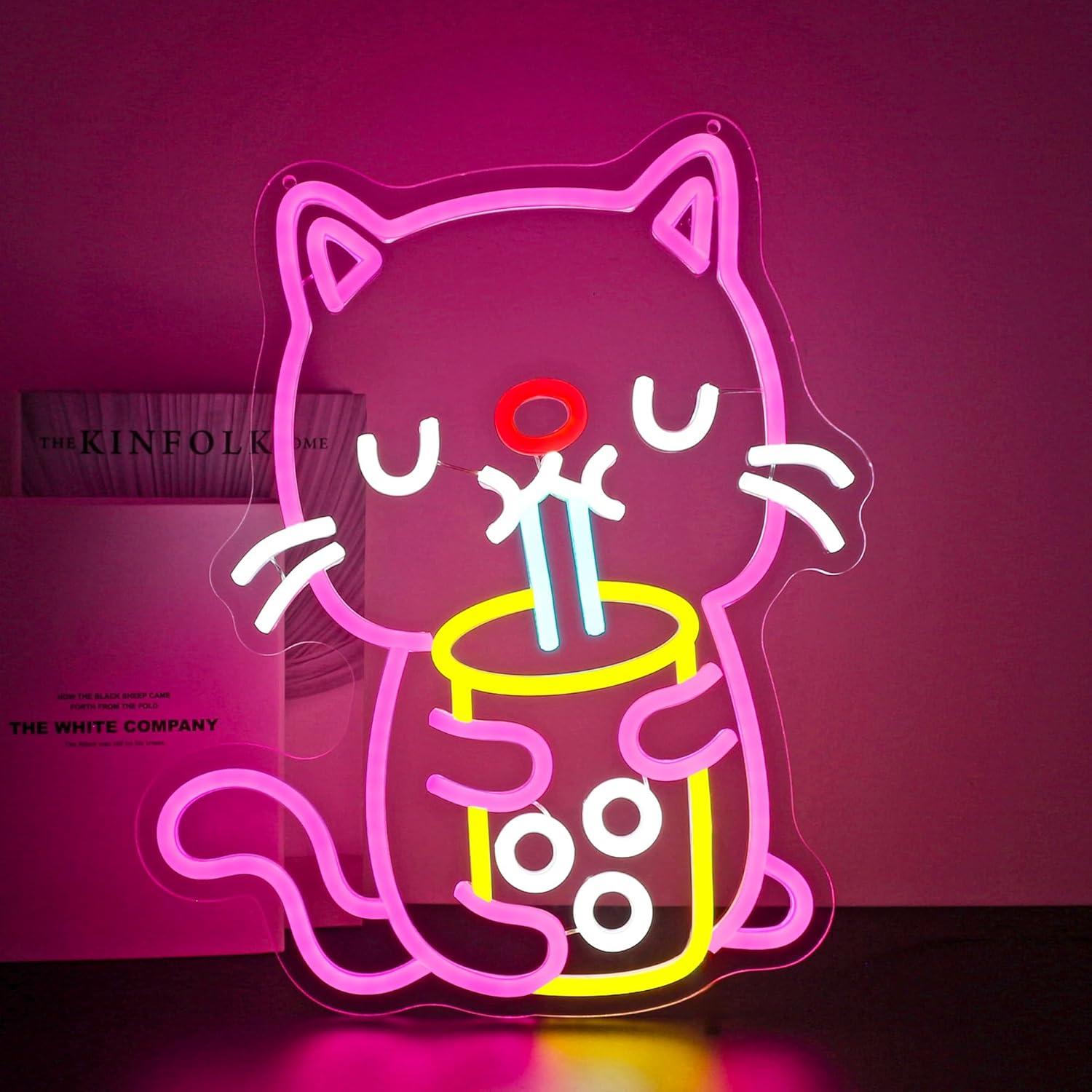 Cat Boba Tea Neon Sign USB Dim - Gaming Accessories Shop review and price