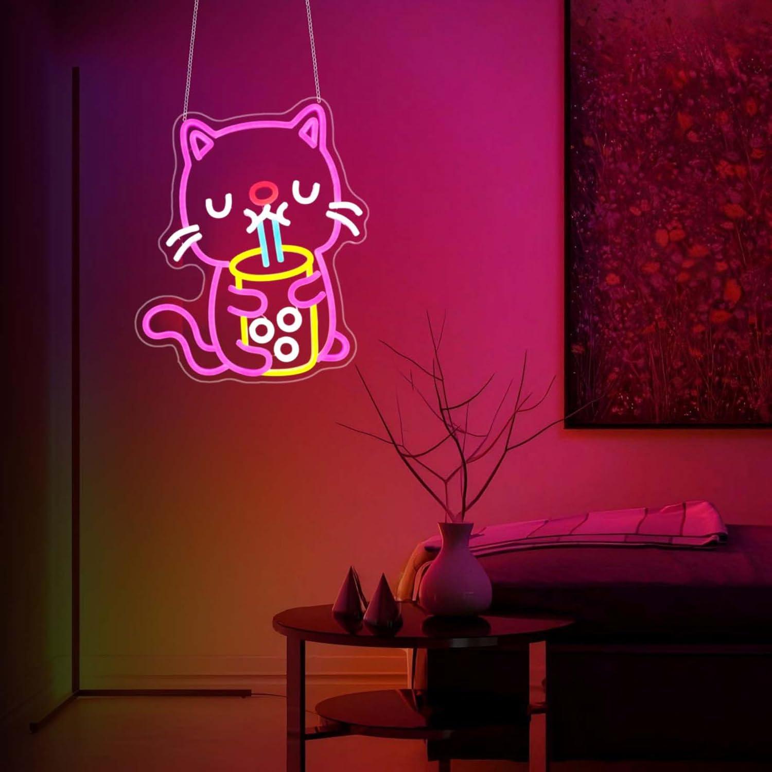 Cat Boba Tea Neon Sign USB Dim - Gaming Accessories Shop review and price