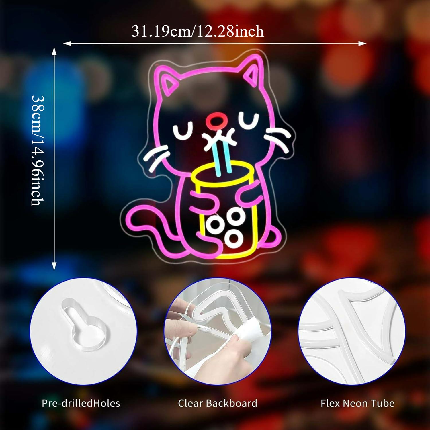 Cat Boba Tea Neon Sign USB Dim - Gaming Accessories Shop review and price